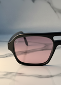 Rose Harbour pink lens sunglasses by Valenti Exclusive, front close up view 